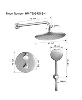 9.5 Inch Wall Mount Dual Shower Heads Shower System with Handheld Sprayer 5-Spray Patterns Shower with Thermostatic Valve in Brushed Nickel