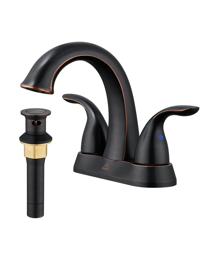 4 Inch 2-Handle Bathroom Sink Faucet Centerset Bathroom Faucet 2 Handle Sink Faucet with Pop up Drain Water Supply Hoses Brushed Nickel