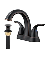 4 Inch 2-Handle Bathroom Sink Faucet Centerset Bathroom Faucet 2 Handle Sink Faucet with Pop up Drain Water Supply Hoses Brushed Nickel