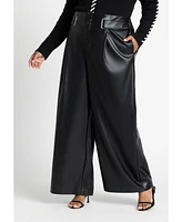 Eloquii Women's Plus Size Faux Leather Pant With Belt Detail