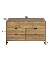 Wooden 7 Drawer Storage Cabinet Modern Dressers Chest of Drawers Storage Cabinet with Drawers Entryway Cabinet for Living Room Bedroom