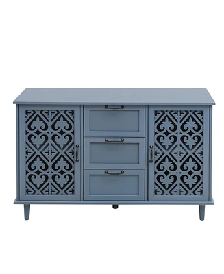 Vintage Storage Cabinet with 3 Drawers Sideboard Buffet Cabinet Entryway Cabinet 2 Door Accent Storage Cabinet for Living Room Bedroom, Blue