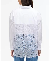 Ellen Tracy Women's Poplin Popover Shirt with Eyelet Sleeves