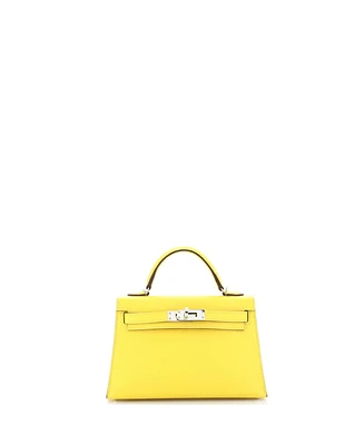 Pre-Owned HERMES Kelly 20 Handbag Yellow Epsom with Palladium Hardware