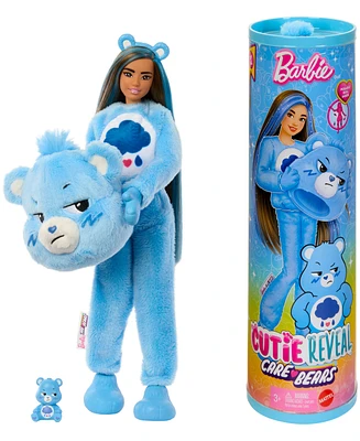 Barbie Cutie Reveal Care Bears Series Doll & Accessories in Grumpy Bear Plush Costume, 10 Surprises