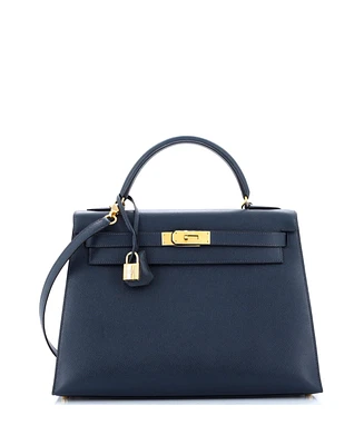 Pre-Owned HERMES Kelly 32 Handbag Blue Courchevel with Gold Hardware