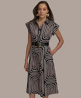 Donna Karan New York Women's Belted Printed Cotton Shirtdress