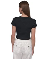 Dkny Sport Women's Ribbed Notched-Neck Cropped T-Shirt