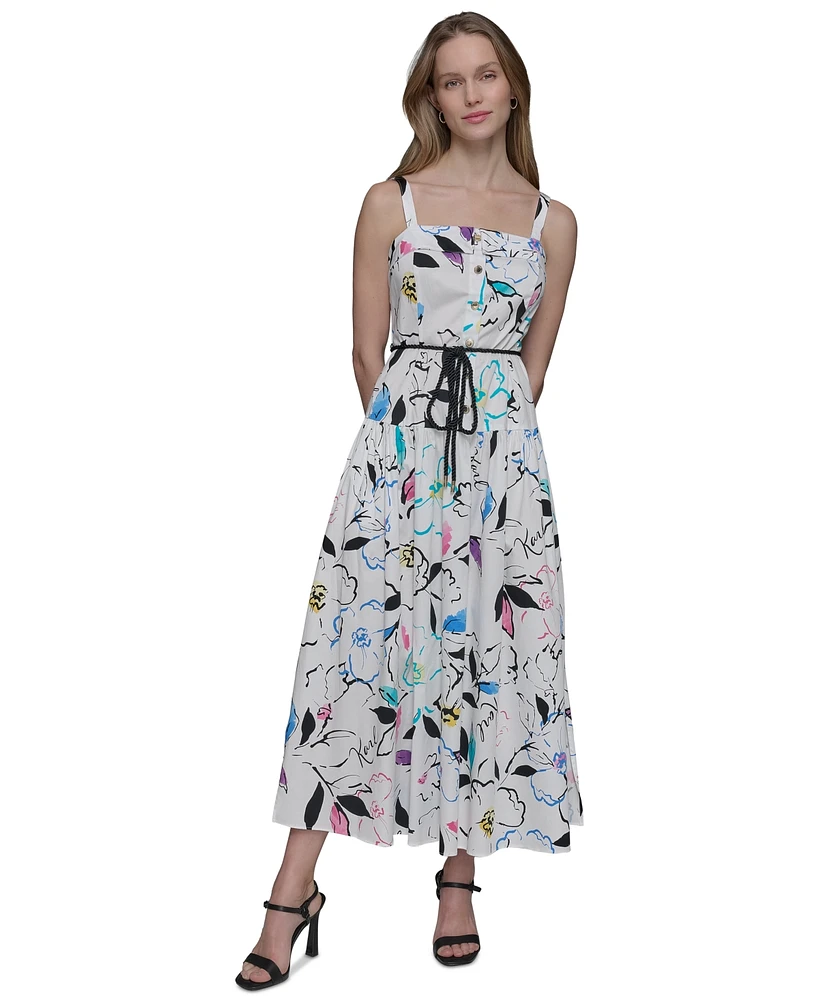 Karl Lagerfeld Paris Women's Printed Square-Neck Midi Dress