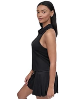 Dkny Sport Women's Court Pique Knit Racerback Polo Tank Top