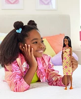 Barbie Fashionistas Doll 233 in Checkered Flower Midi Dress, Black Hair