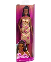 Barbie Fashionistas Doll 233 in Checkered Flower Midi Dress, Black Hair