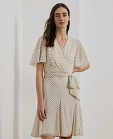 Lauren Ralph Women's Polka-Dot Georgette Surplice Dress