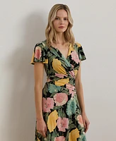 Lauren Ralph Women's Floral Stretch Jersey Surplice Dress