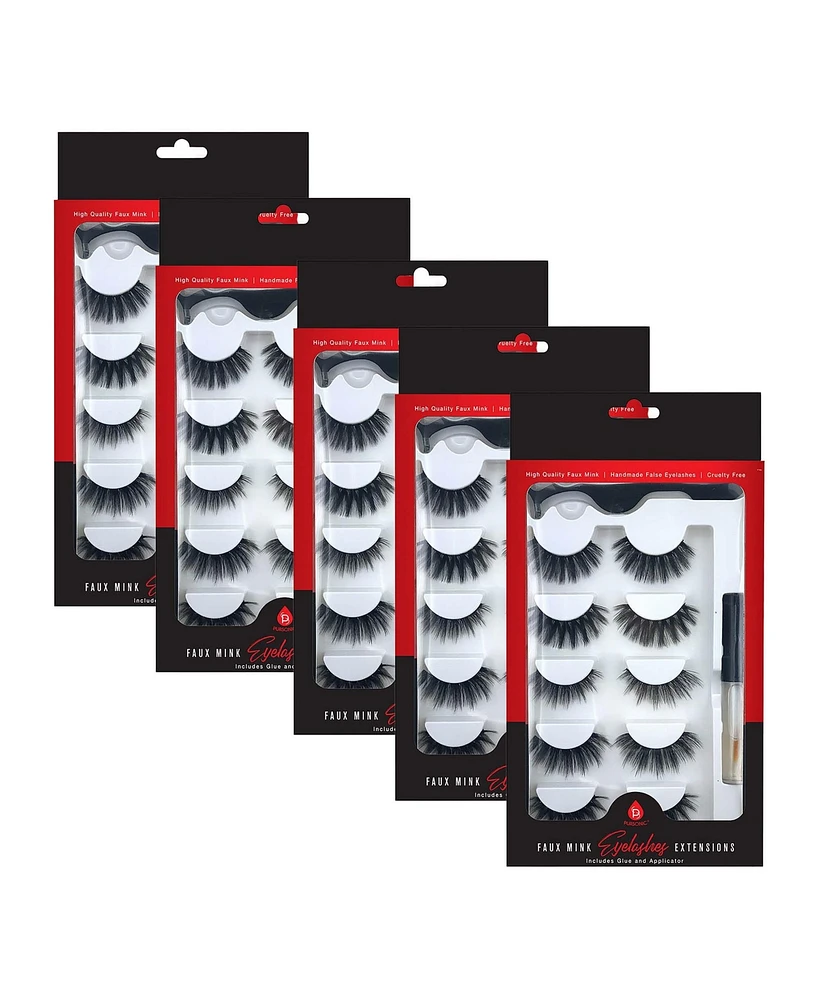 Pursonic 5-Pack Faux Mink Style False Eyelashes Bundle – 25 Pairs with Glue & Applicator