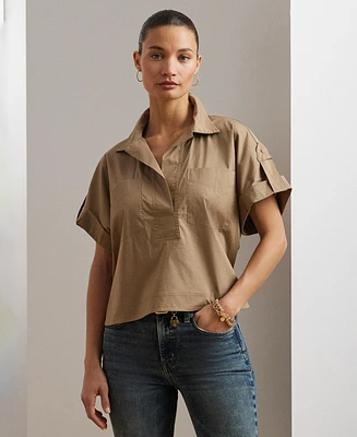 Lauren Ralph Women's Cotton-Blend Short-Sleeve Camp Shirt