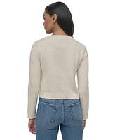 Dkny Jeans Petite Pearl Beaded Button-Front Sweater