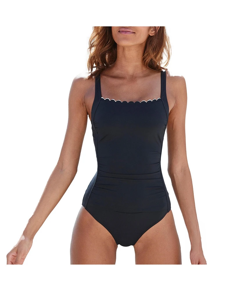 Women's Scalloped Tummy Control One Piece Swimsuit