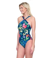 Garden Dream High Neck Twist Halter One-Piece Swimsuit