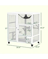 PawHut Indoor Cat Enclosure on Wheels, Cat House with Openable Top,