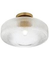 Brianna 16" Modern Semi Flush-Mount Ceiling Light Fixture Kitchen Foyer Hallway Round Warm Brass Finish Ribbed Glass Bedroom Bathroom Entryway Li