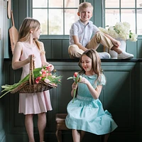 Hope & Henry Toddler Girls Organic Puff Sleeve Smocked Party Dress with Peter Pan Collar