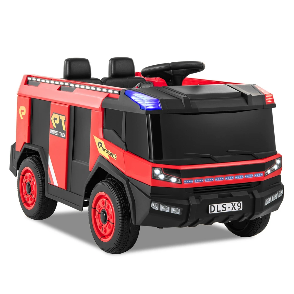 12V Kids Ride on Fire Truck 2-Seater with Remote Control and Water Gun-Red