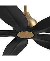 60" Lotus Bay Modern Indoor Outdoor Ceiling Fan 5 Blade Led Light Remote Control Brass Finish Black Blades Bedroom Patio Living Room Kitchen Porch Dam