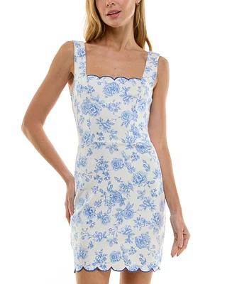 Trixxi Juniors' Floral Print Scalloped Sleeveless Bodycon Mini Dress