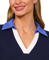 CeCe Women's Johnny-Collar Long-Sleeve Ribbed-Knit Top