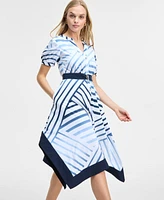 Karl Lagerfeld Paris Women's Printed Handkerchief-Hem Shirtdress
