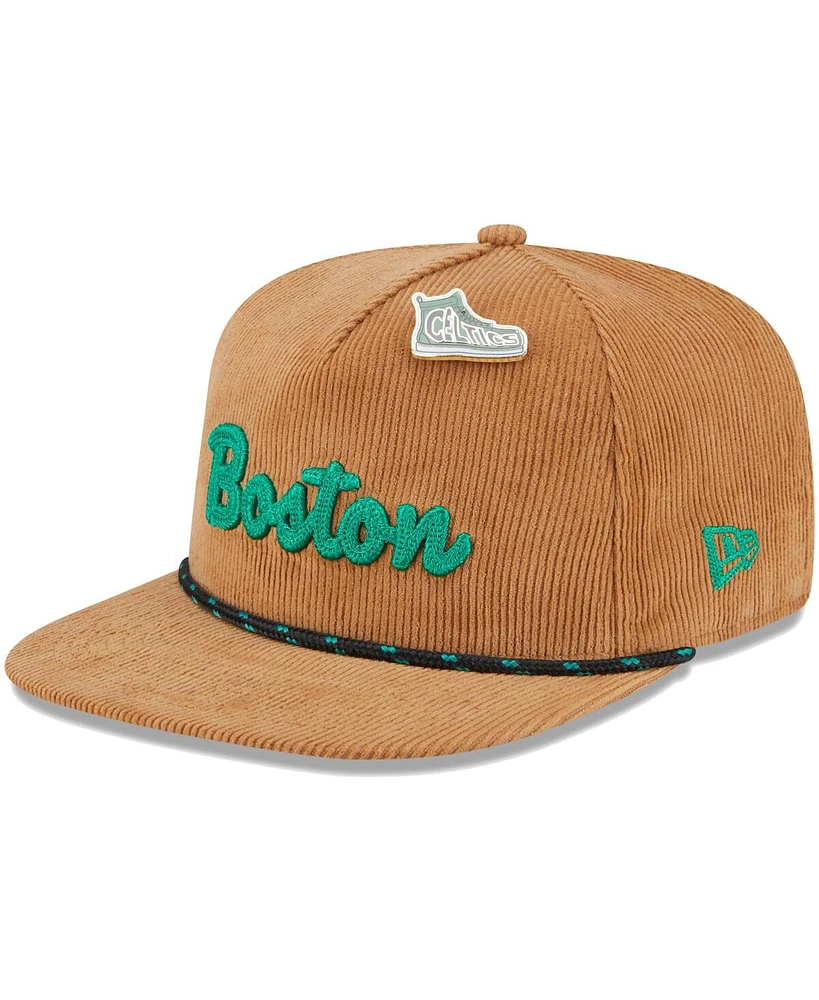 New Era Men's Tan Boston Celtics Victory Grove Corduroy Sneaker Pin Golfer Adjustable Hat