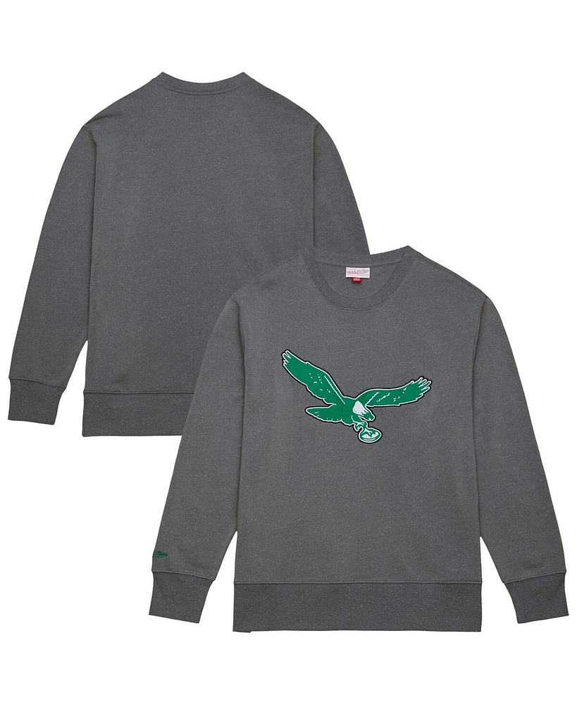 Mitchell & Ness Men's Heather Gray Philadelphia Eagles Snow Washed Fleece Tri-Blend Pullover Sweatshirt