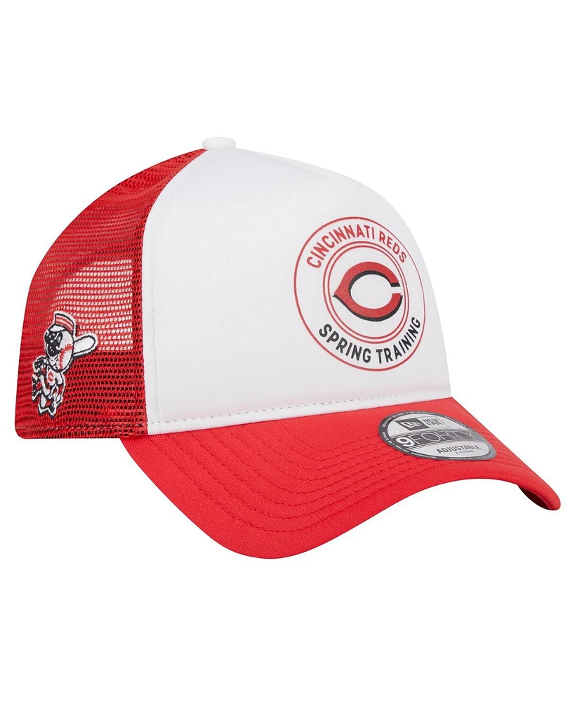 New Era Men's White/Red Cincinnati Reds Spring Training Circle Foam A-Frame 9FORTY Trucker Adjustable Hat