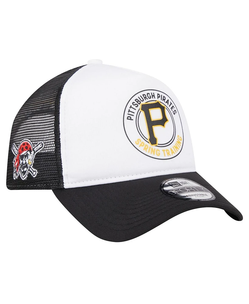 New Era Men's White/Black Pittsburgh Pirates Spring Training Circle Foam A-Frame 9FORTY Trucker Adjustable Hat