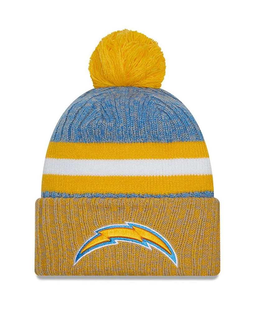 New Era Men's Powder Blue/Gold Los Angeles Chargers 2023 Sideline Sport Cuffed Pom Knit Hat