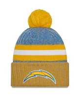 New Era Men's Powder Blue/Gold Los Angeles Chargers 2023 Sideline Sport Cuffed Pom Knit Hat