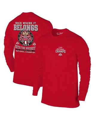 The Victory Men's Scarlet Ohio State Buckeyes College Football Playoff 2024 National Champions Mascot Long Sleeve T-Shirt