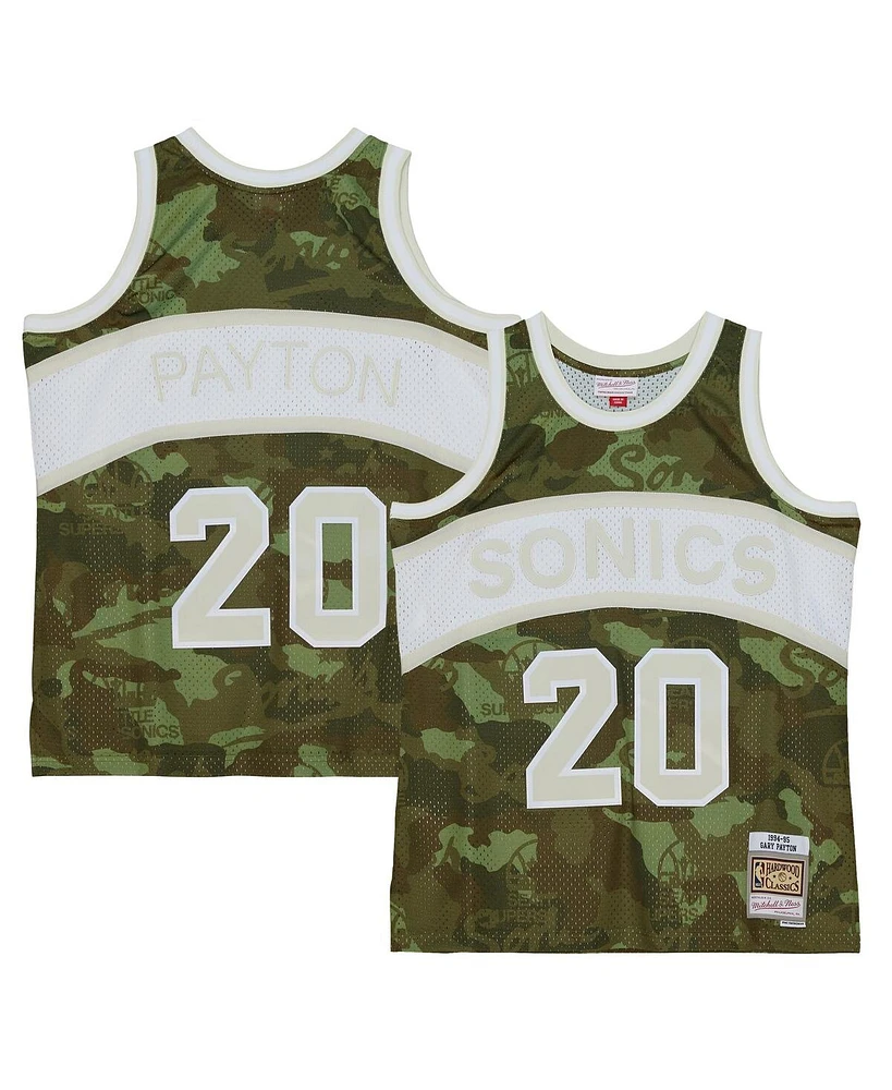Mitchell & Ness Men's Gary Payton Camo Seattle Supersonics Hardwood Classics 1984/85 Ghost Green Swingman Jersey