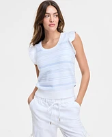 Nautica Jeans Women's Cotton Striped Ruffled-Sleeve Sweater