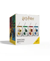 JoyJolt Harry Potter House Crests Tumbler Glasses with Lids, Set of 4