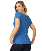 Melissa Paige Petite Buttoned-Back Dolman-Sleeve Tape Yarn Sweater