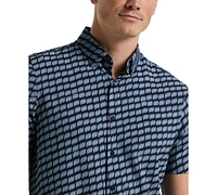 Perry Ellis Men's Slim Fit Hash Mark Short Sleeve Button-Front Shirt