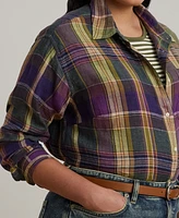 Lauren Ralph Plus Relaxed-Fit Plaid Linen Shirt