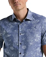 Perry Ellis Men's Chambray Floral Print Short Sleeve Button-Front Shirt