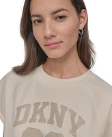 Dkny Sport Women's Rhinestone Logo Cropped Pullover Top