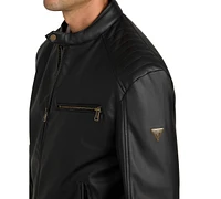 Guess Men's Stretch Faux Leather Snap Collar Moto Jacket