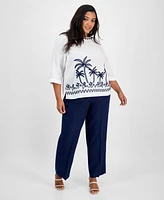 Charter Club Plus Corded Embroidered Linen Top, Exclusively at Macy's