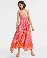 Msk Women's Cotton Printed Smocked-Bodice Maxi Dress