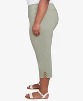 Hearts Of Palm Plus Spring Forward Solid Tech Stretch Pull On Capri Pants
